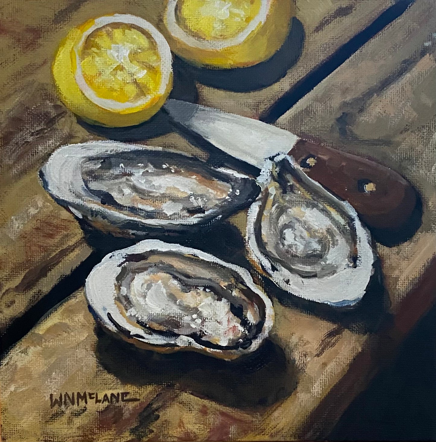 Painting of Oysters on the Half Shell with a Cut Lemon